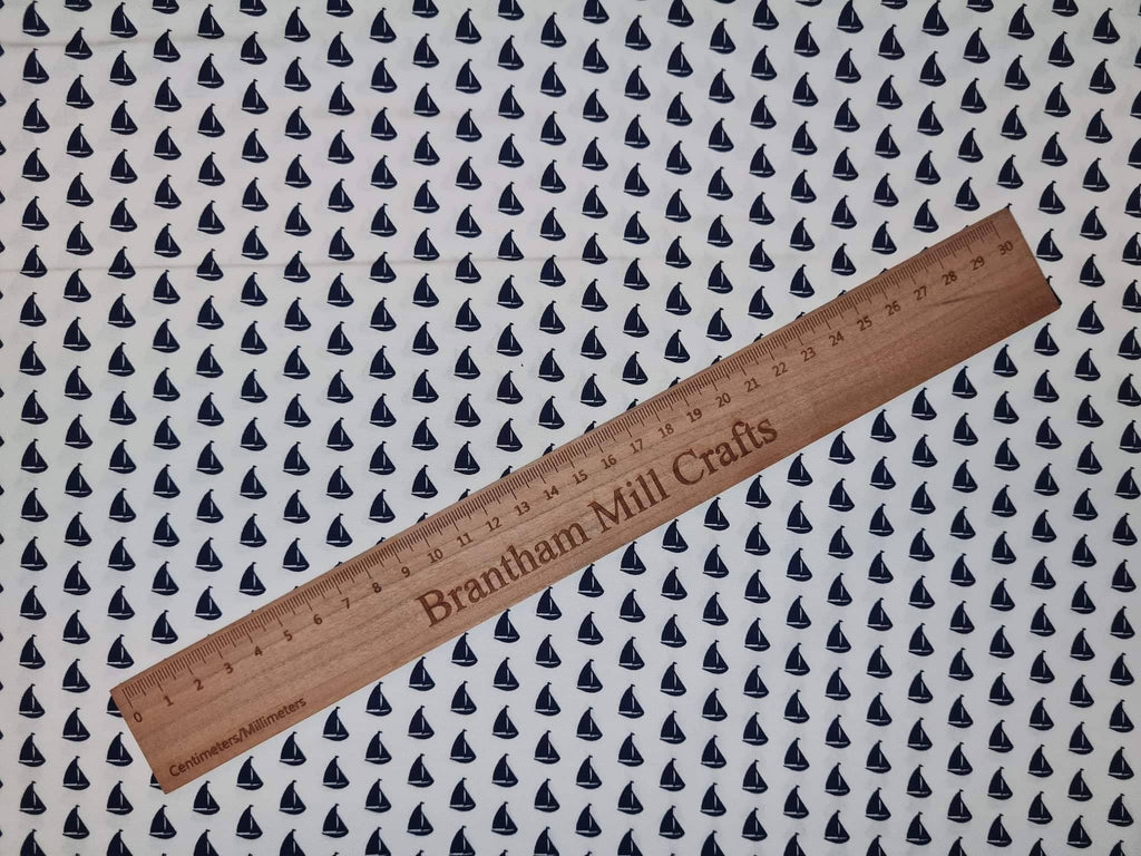 White Little Sailing Boat Print Fabric, 110cm width, 100% Cotton Poplin PER HALF METRE