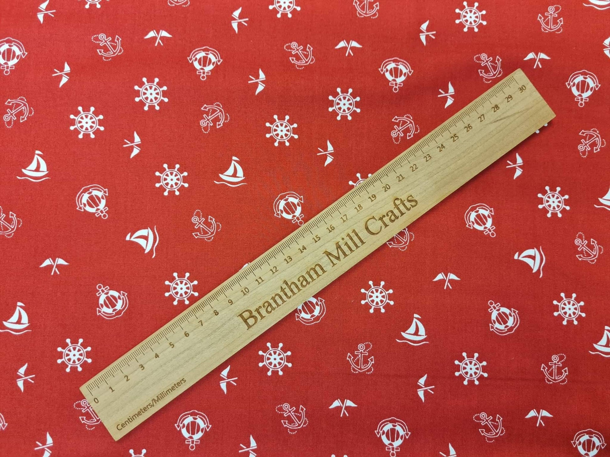 Red Nautical Print Fabric, 110cm width, 100% Cotton Poplin PER HALF METRE
