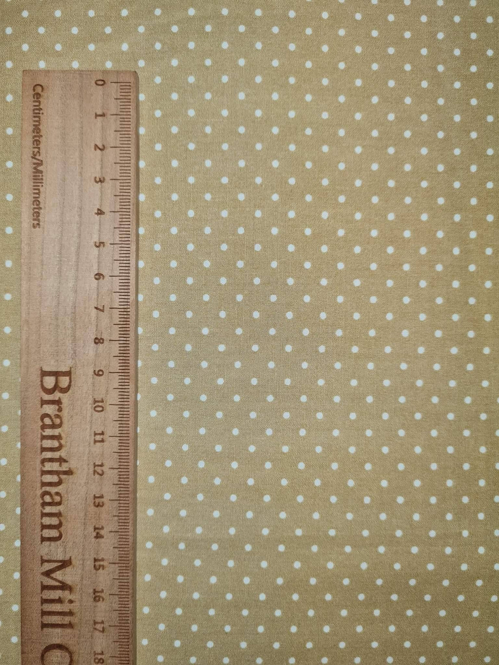 Khaki Polka Dot Print Fabric, 110cm width, 100% Cotton Poplin PER HALF METRE