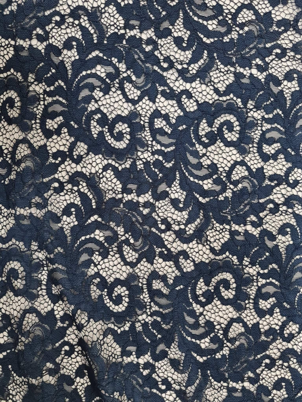 Navy Blue Corded Lace Fabric, 146cm width, 100% Polyester PER HALF METRE