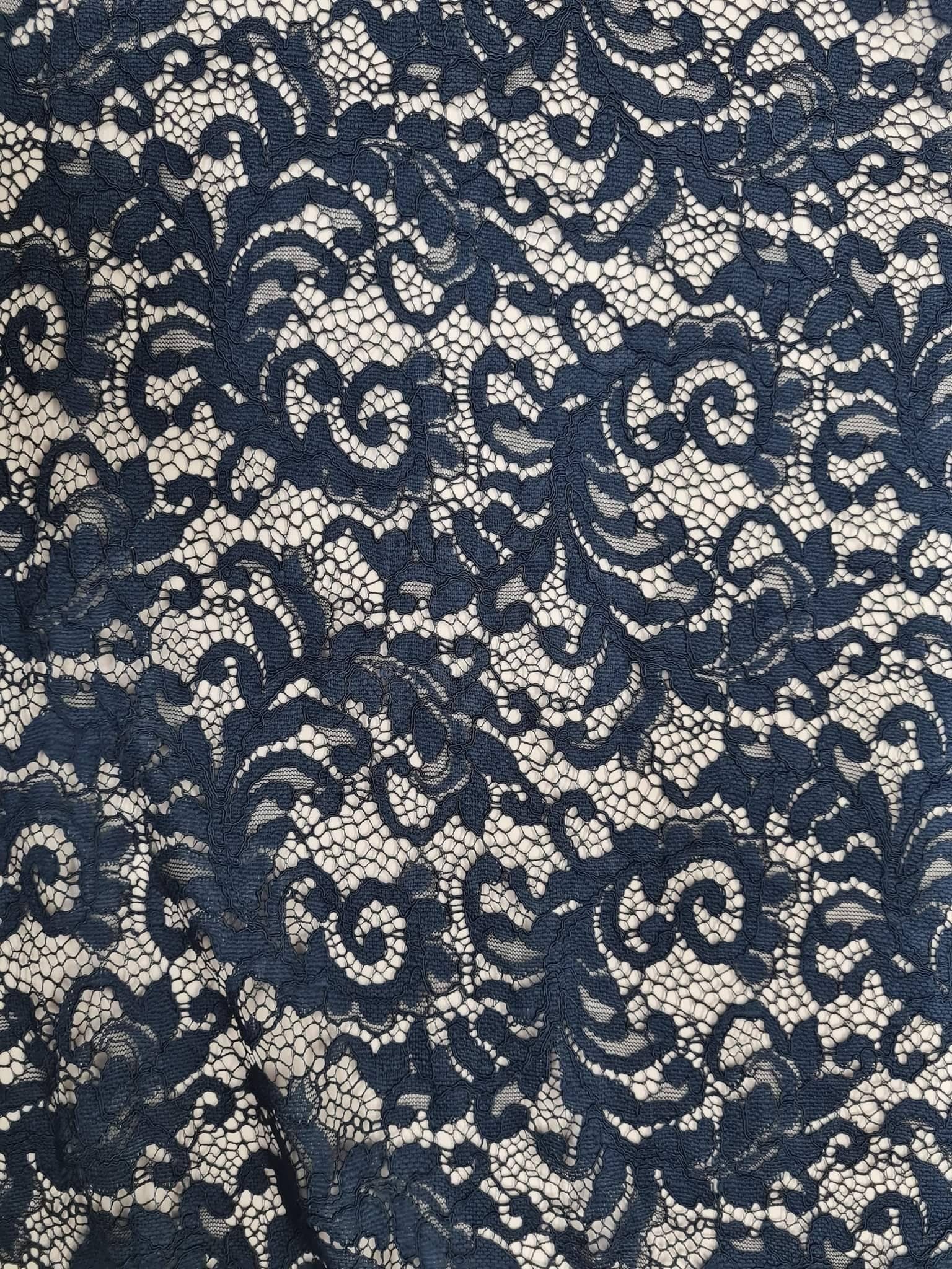 Navy Blue Corded Lace Fabric, 146cm width, 100% Polyester PER HALF METRE