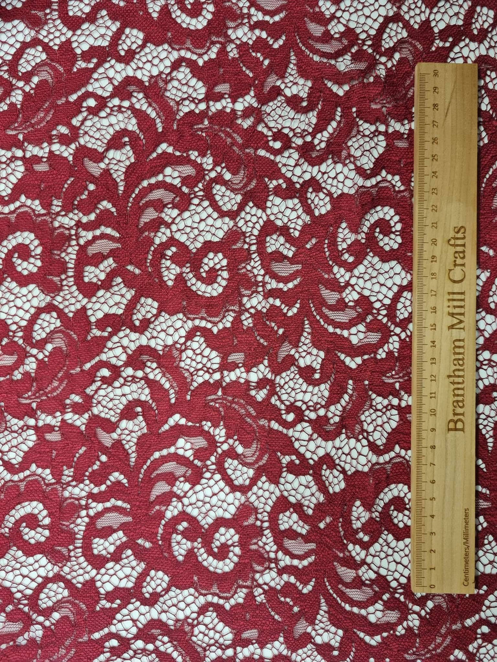 Red Corded Lace Fabric, 146cm width, 100% Polyester PER HALF METRE