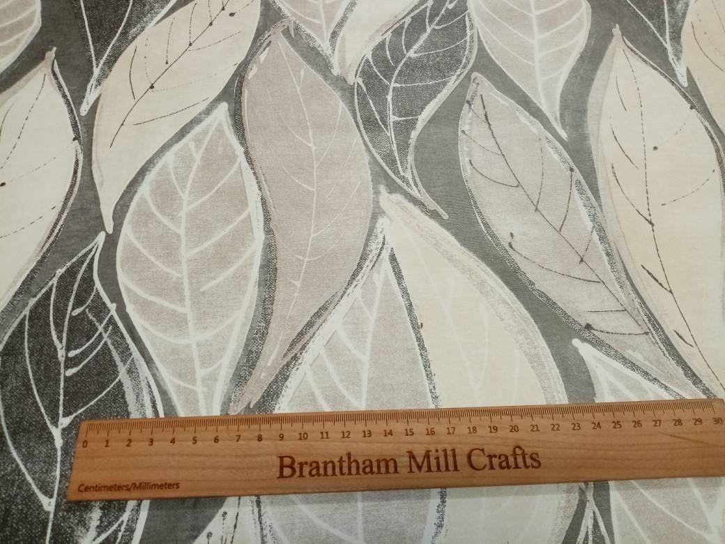 Embossed Print PVC Waterproof Fabric, Silver/Grey Leaf Tablecloth Fabric, 140cm width, per half metre