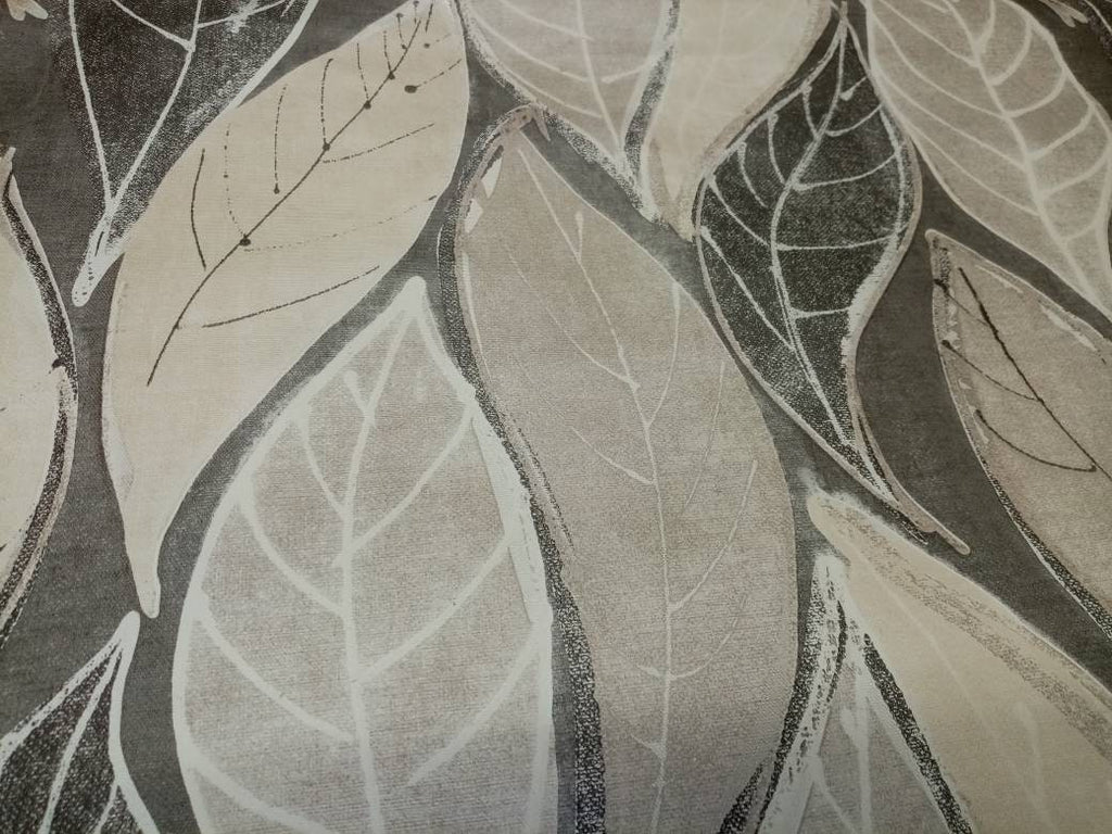 Embossed Print PVC Waterproof Fabric, Silver/Grey Leaf Tablecloth Fabric, 140cm width, per half metre