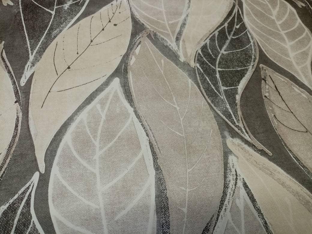Embossed Print PVC Waterproof Fabric, Silver/Grey Leaf Tablecloth Fabric, 140cm width, per half metre