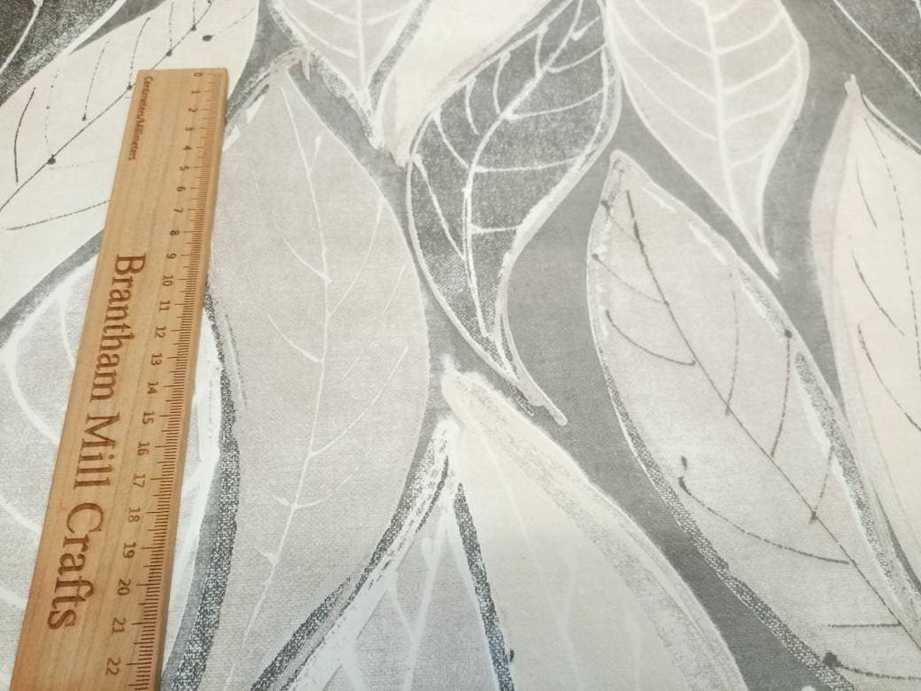Embossed Print PVC Waterproof Fabric, Silver/Grey Leaf Tablecloth Fabric, 140cm width, per half metre