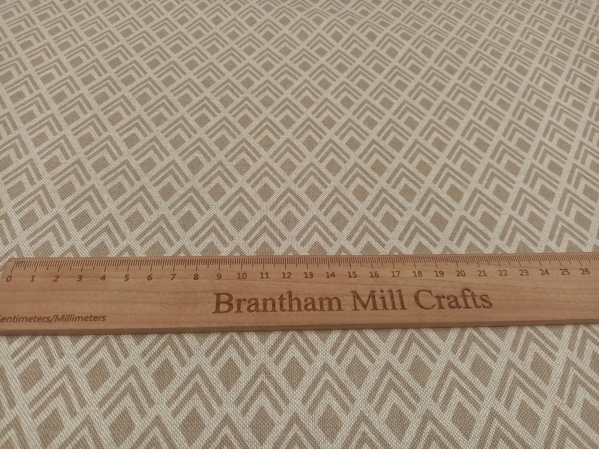 Beige Pattern Print Fabric, linen look, PER HALF METRE