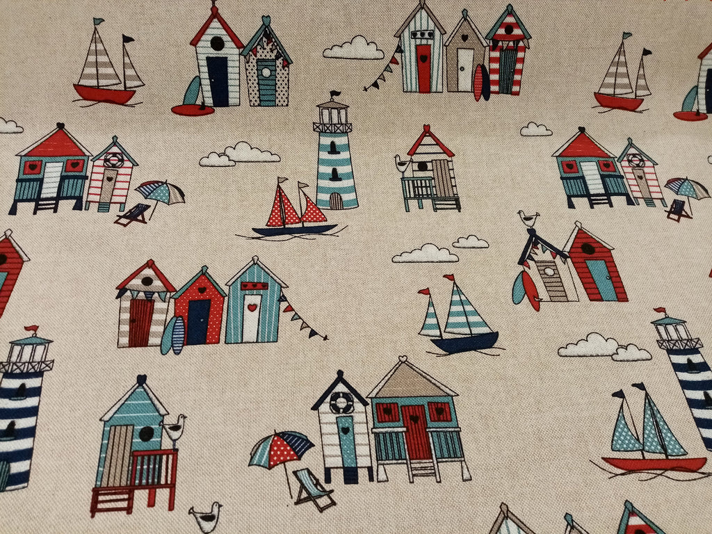 Seaside /Beach Hut Beige Linen Look Fabric, 140cm width, per half metre