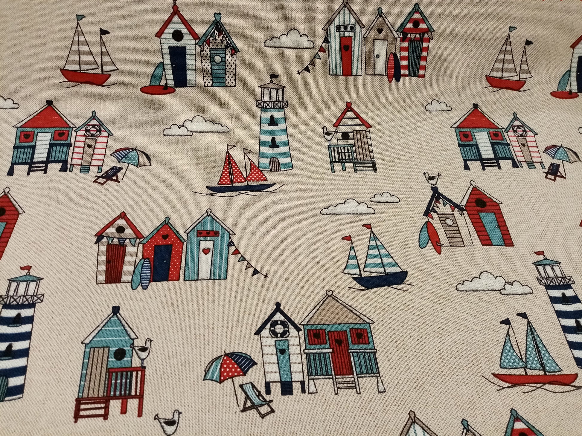 Seaside /Beach Hut Beige Linen Look Fabric, 140cm width, per half metre