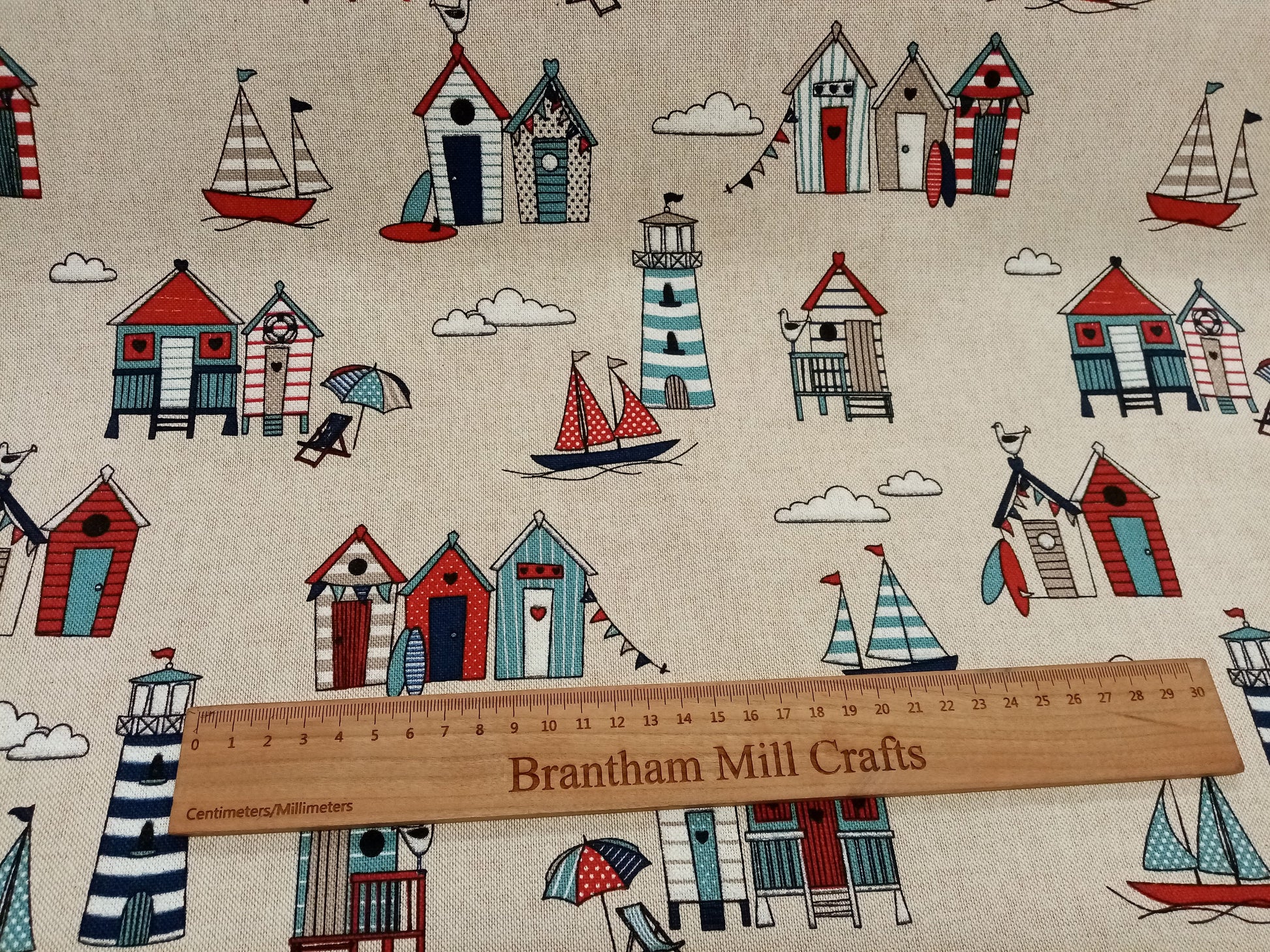 Seaside /Beach Hut Beige Linen Look Fabric, 140cm width, per half metre