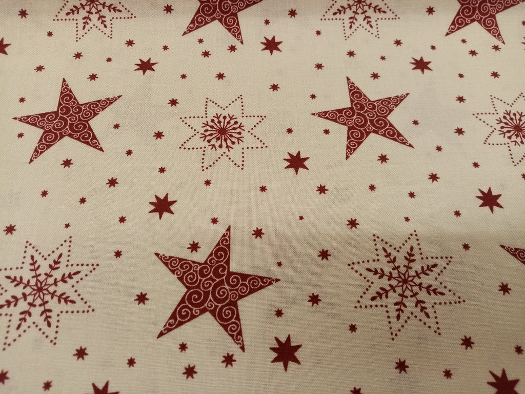 Christmas Scandinavian Star Print, 100% Cotton Fabric, 110cm width