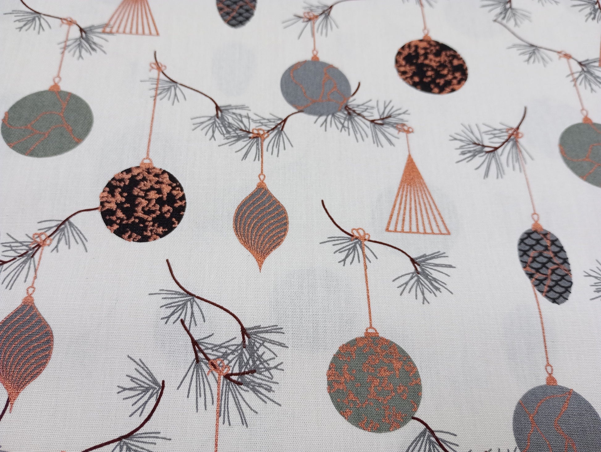 Christmas Baubles, Off White, 100% Cotton Fabric, 140cm width