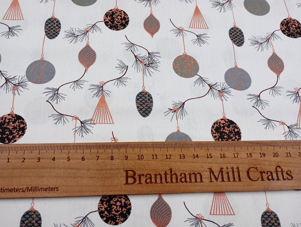 Christmas Baubles, Off White, 100% Cotton Fabric, 140cm width