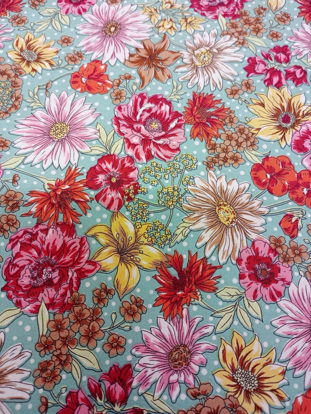 Floral Print Fabric, 110cm width, 100% Cotton Poplin PER HALF METRE