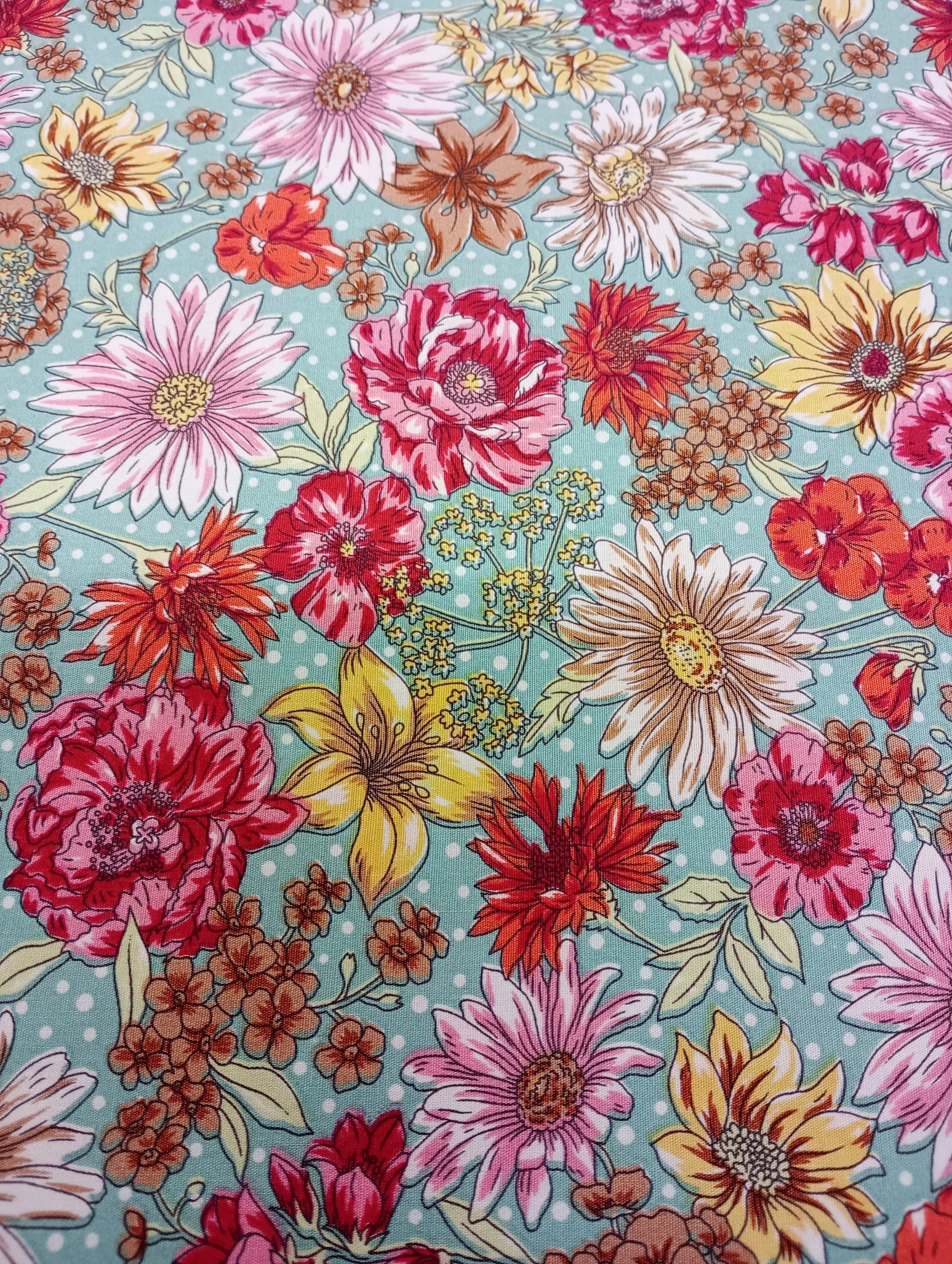 Floral Print Fabric, 110cm width, 100% Cotton Poplin PER HALF METRE