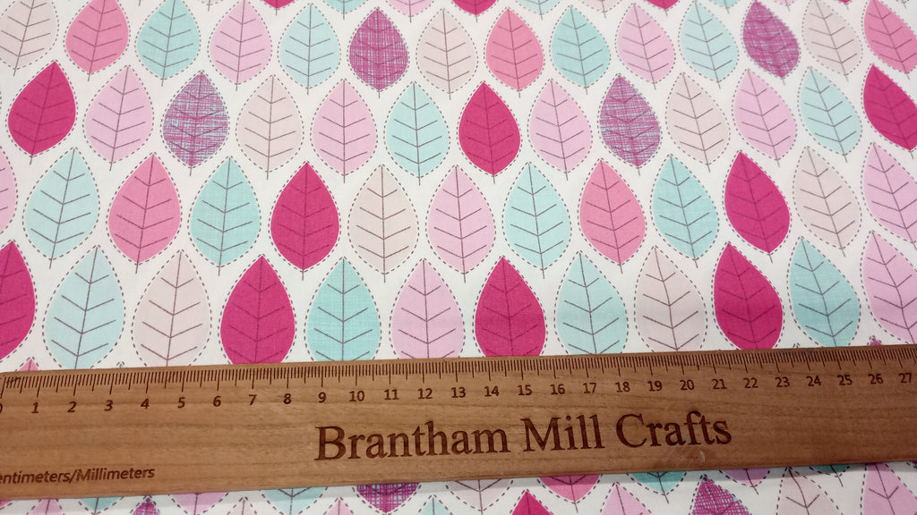 Rose & Hubble, Summer Leaf Fabric, 110cm width, 100% Cotton Poplin PER HALF METRE