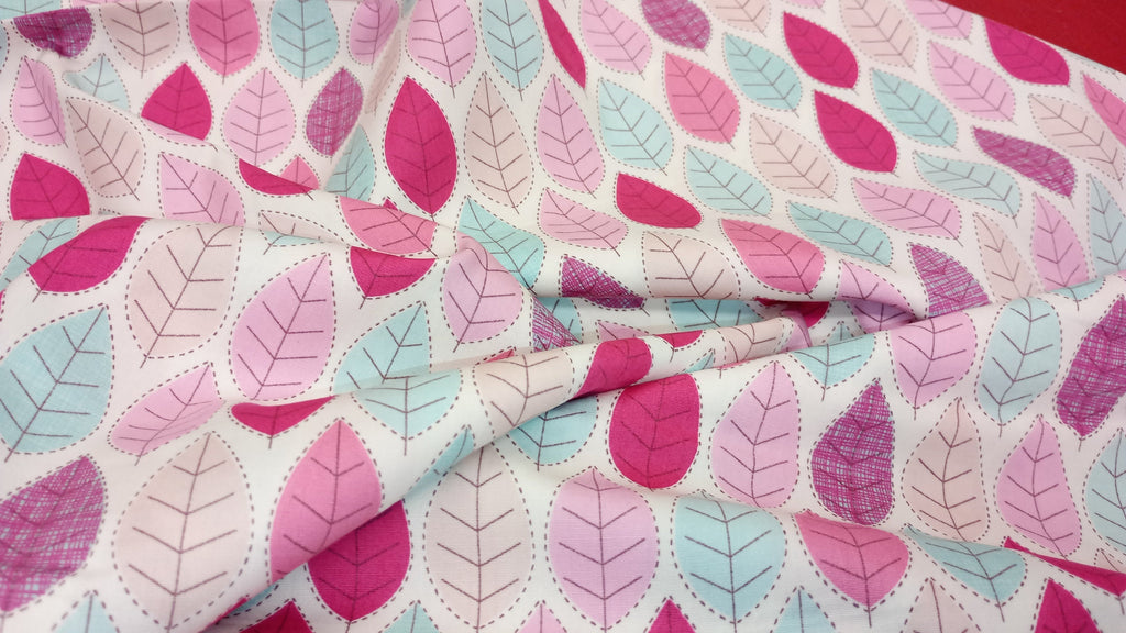 Rose & Hubble, Summer Leaf Fabric, 110cm width, 100% Cotton Poplin PER HALF METRE