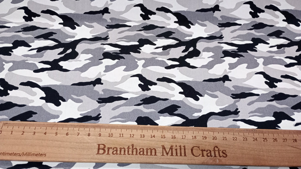 Rose & Hubble, Artic Camouflage Fabric, 110cm width, 100% Cotton Poplin PER HALF METRE