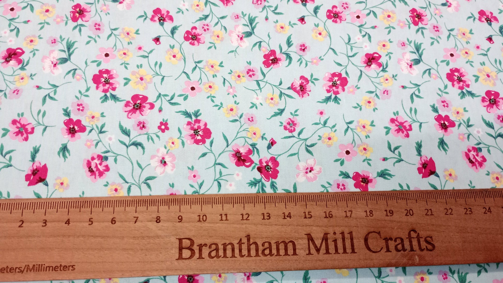 Rose & Hubble, Sky Floral Fabric, 110cm width, 100% Cotton Poplin PER HALF METRE