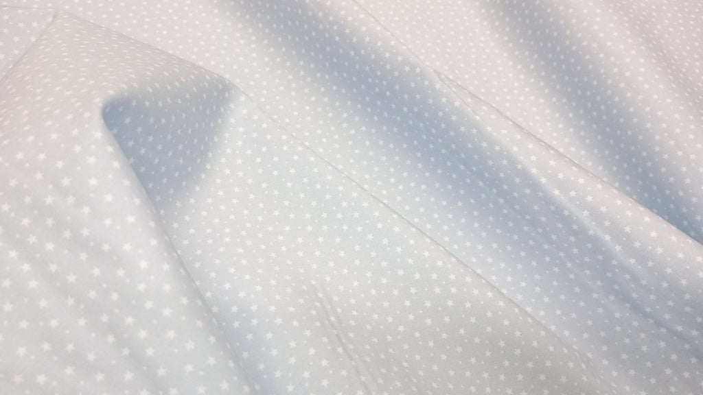 Rose & Hubble, Powder Blue Star Fabric, 110cm width, 100% Cotton Poplin PER HALF METRE
