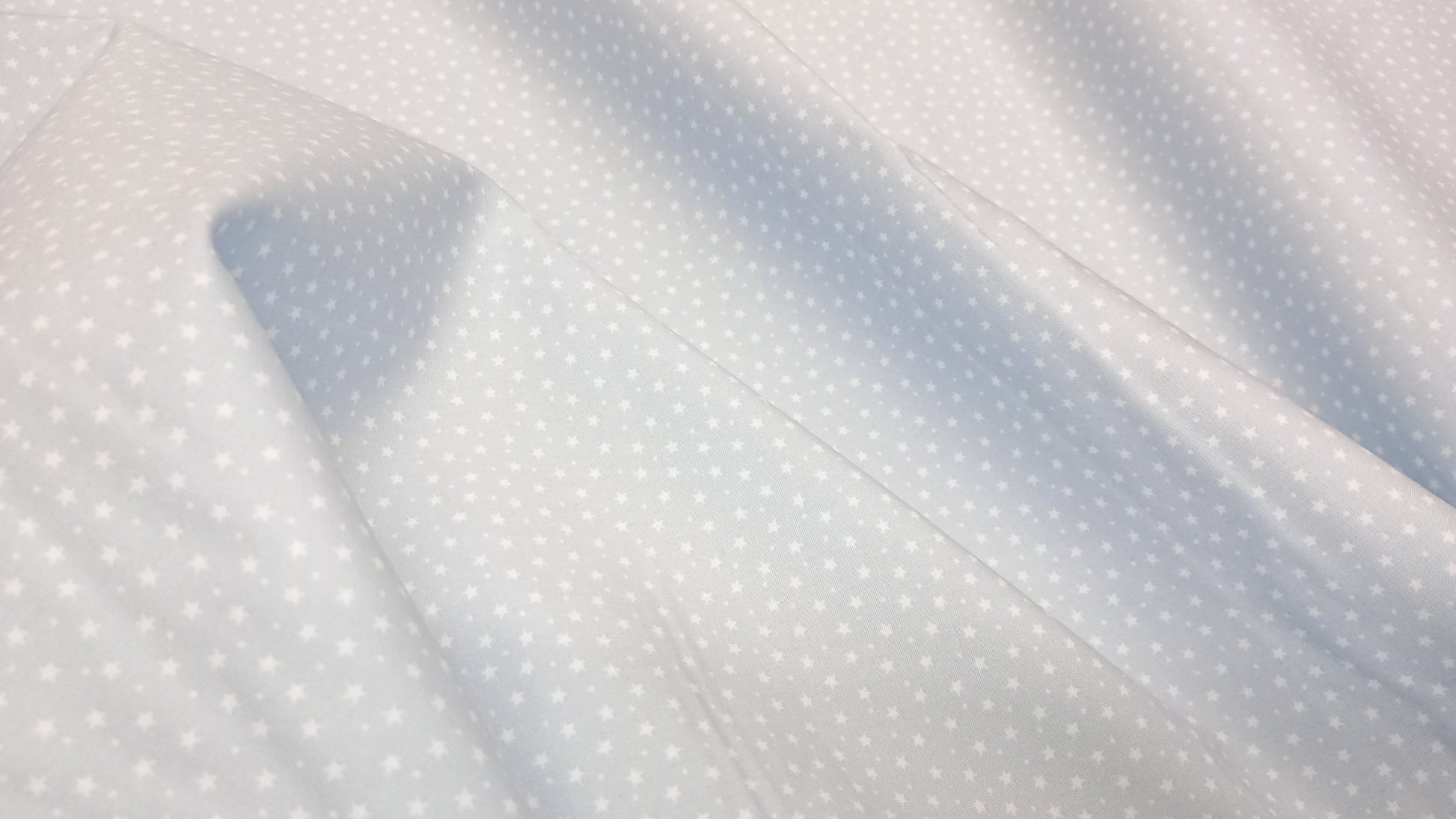 Rose & Hubble, Powder Blue Star Fabric, 110cm width, 100% Cotton Poplin PER HALF METRE