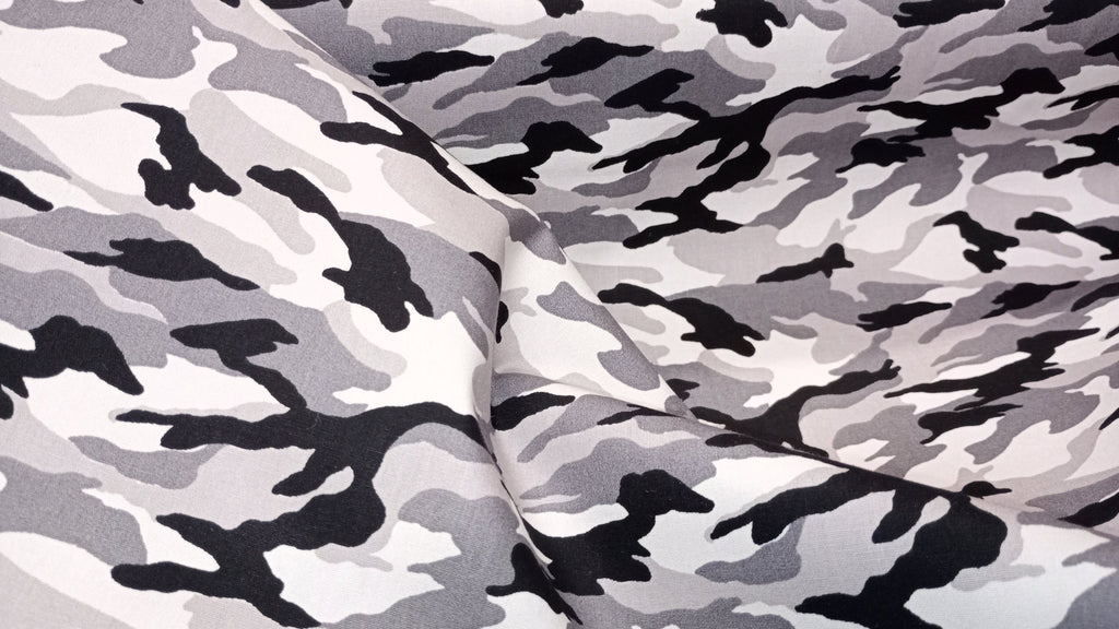 Rose & Hubble, Artic Camouflage Fabric, 110cm width, 100% Cotton Poplin PER HALF METRE