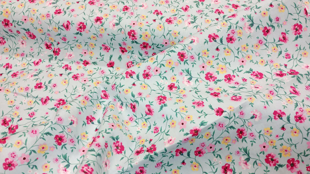 Rose & Hubble, Sky Floral Fabric, 110cm width, 100% Cotton Poplin PER HALF METRE