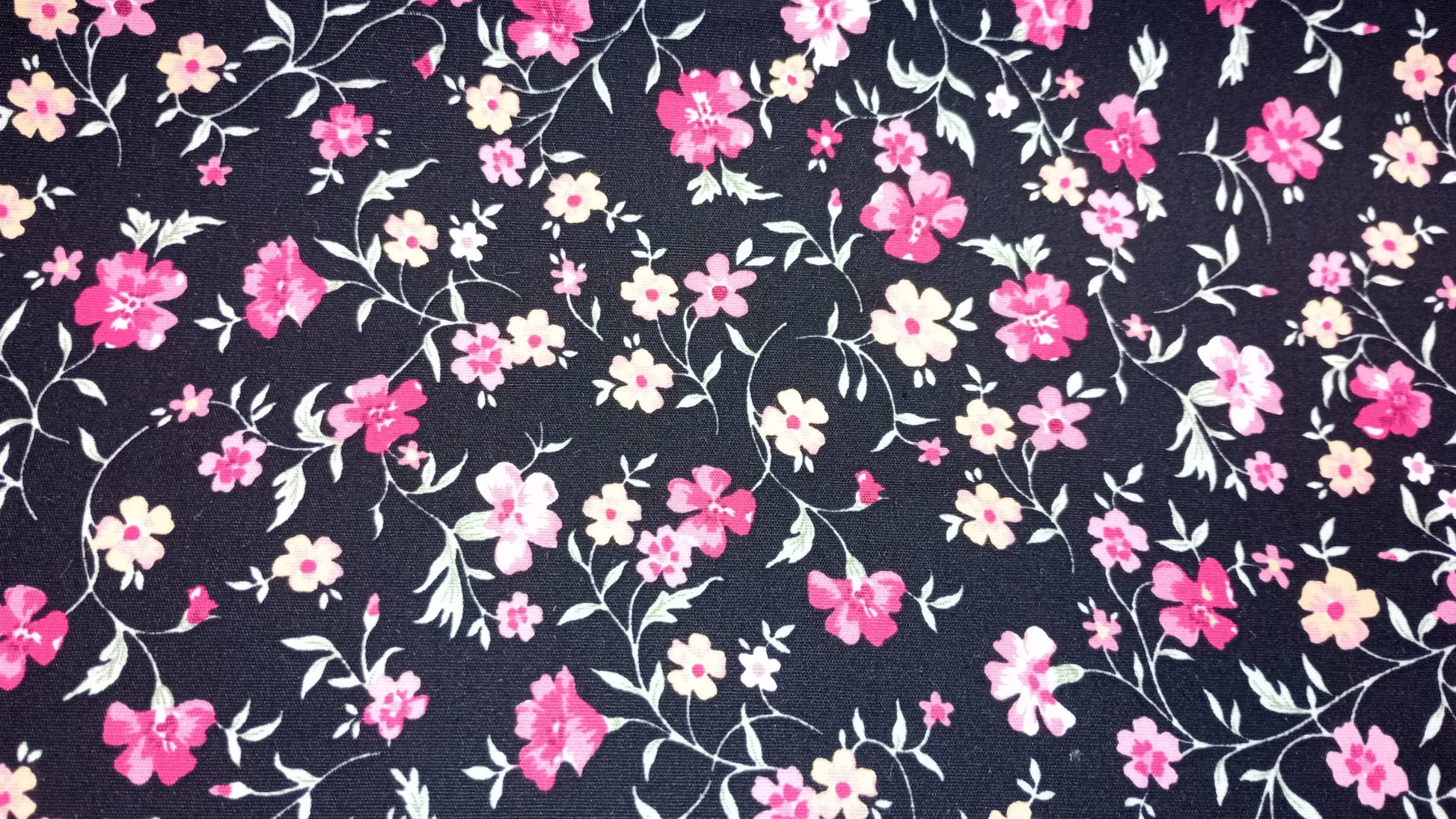 Rose & Hubble, Black Floral Fabric, 110cm width, 100% Cotton Poplin PER HALF METRE