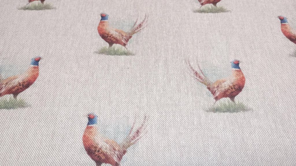 Pheasant Print Fabric, beige linen look, PER HALF METRE