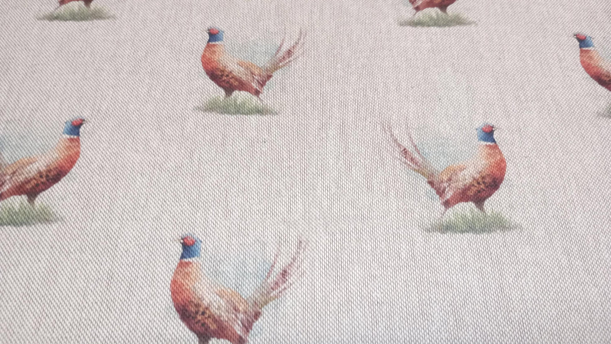 Pheasant Print Fabric, beige linen look, PER HALF METRE