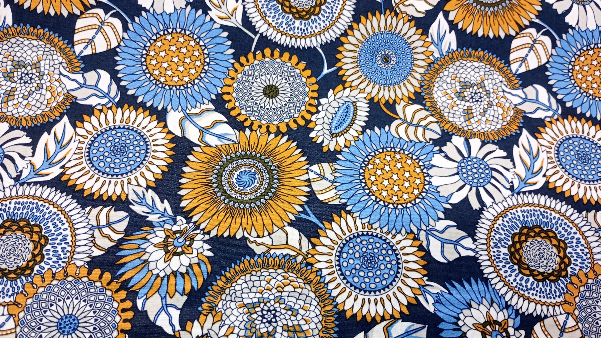 Navy Blue Floral Print Fabric, 110cm width, 100% Cotton Poplin PER HALF METRE
