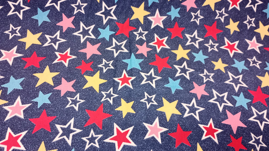 Rose & Hubble Blue Star Print Fabric, 110cm width, 100% Cotton Poplin PER HALF METRE