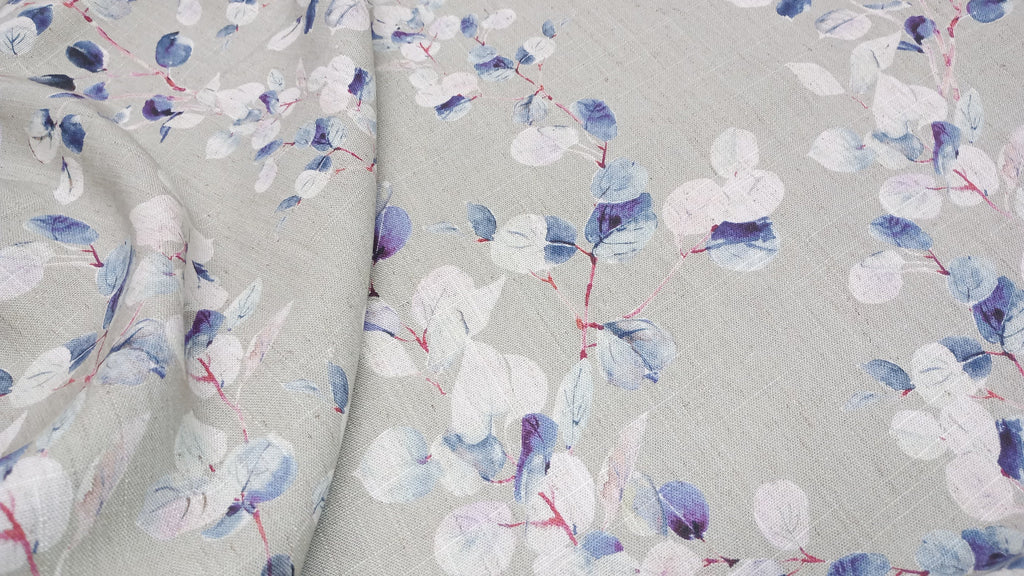 Digitally printed, Eucalyptus print,Fabric, 138cm width, Linen/ Viscose, PER HALF METRE