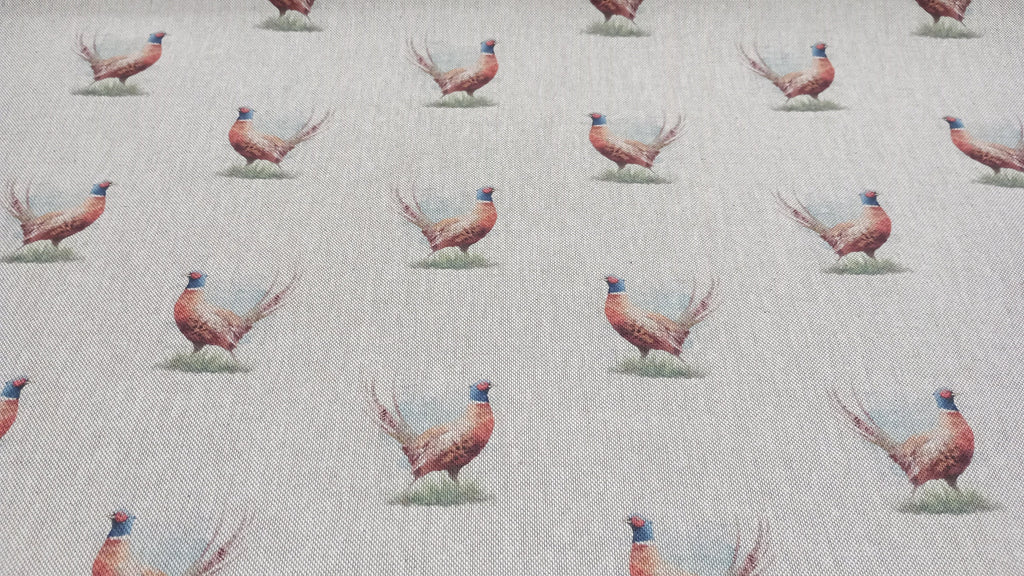 Pheasant Print Fabric, beige linen look, PER HALF METRE