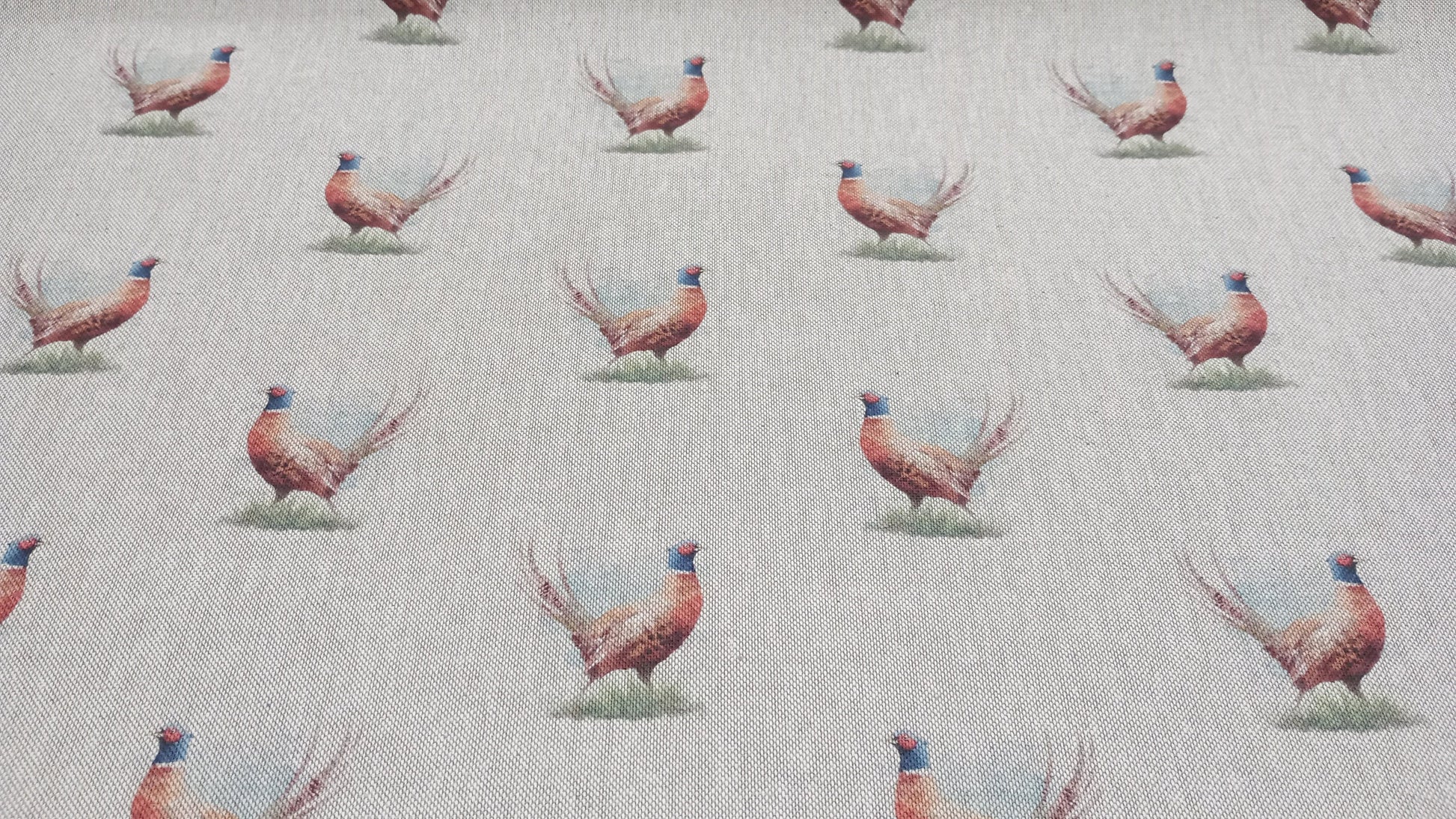 Pheasant Print Fabric, beige linen look, PER HALF METRE
