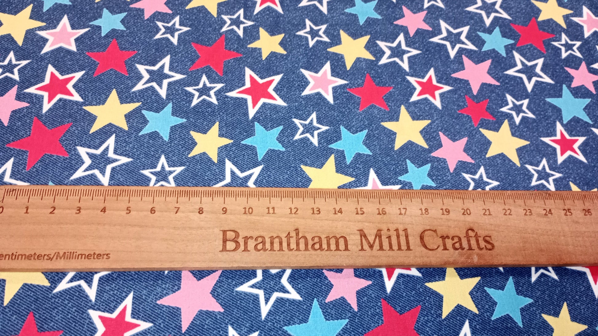 Rose & Hubble Blue Star Print Fabric, 110cm width, 100% Cotton Poplin PER HALF METRE