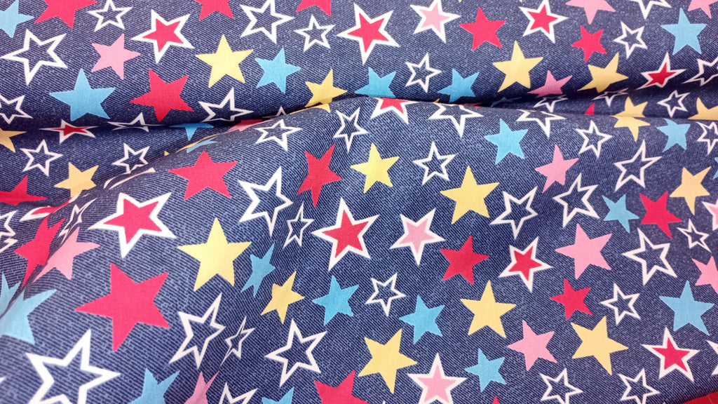 Rose & Hubble Blue Star Print Fabric, 110cm width, 100% Cotton Poplin PER HALF METRE