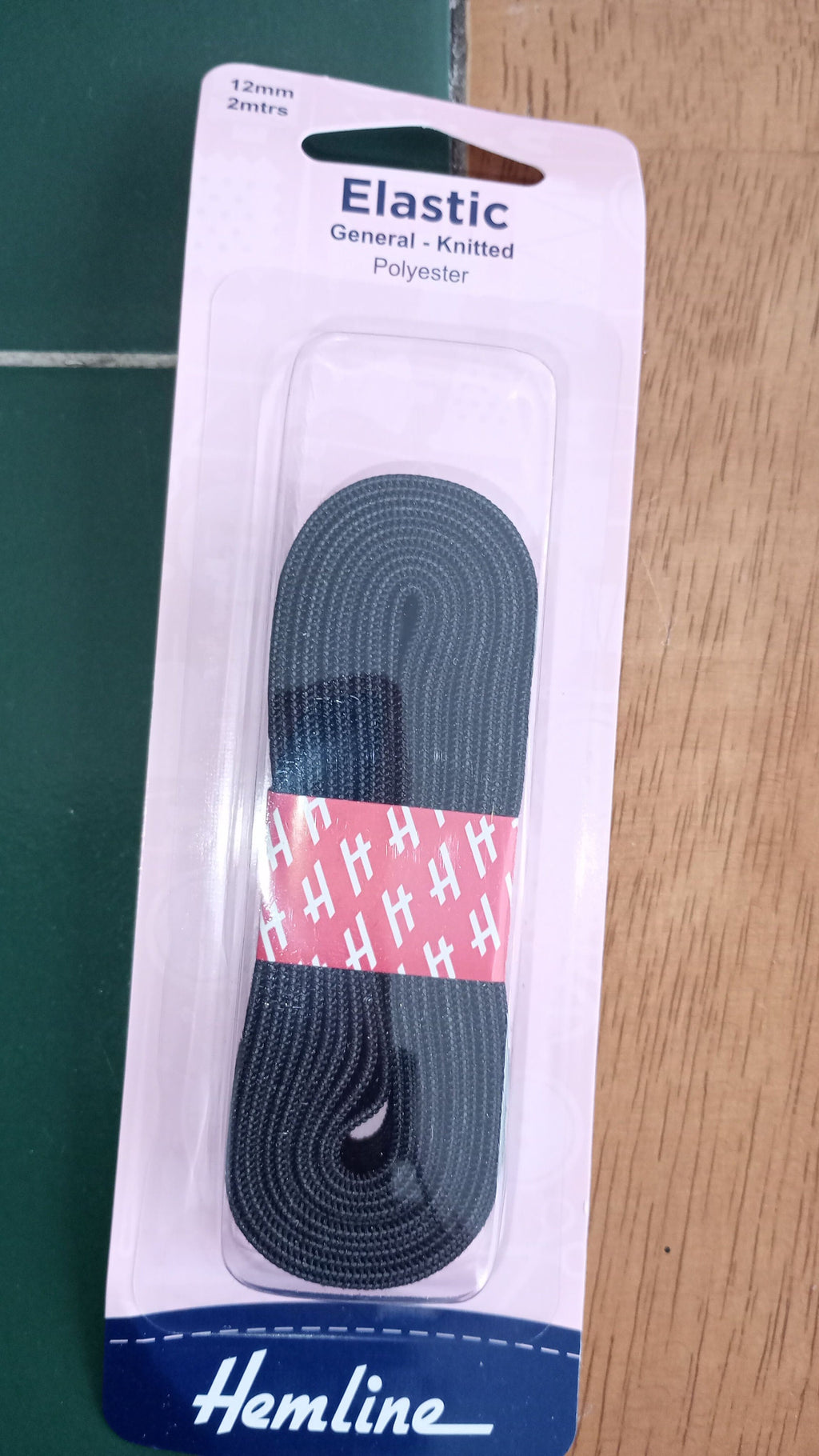 General Purpose Knitted Elastic, 2m x 12mm: Black. Hemline