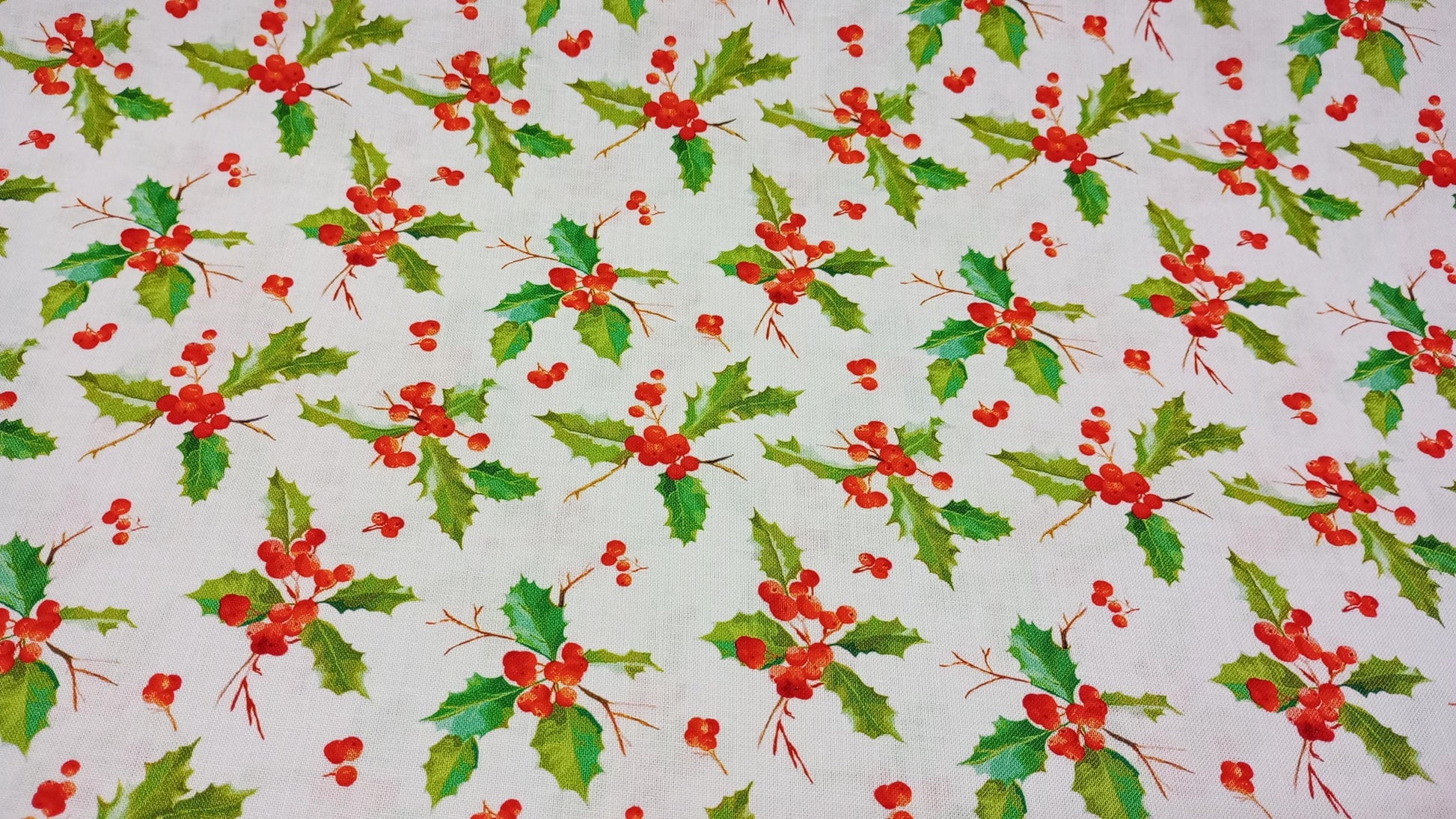 Christmas Holly & Berries, Digitally Printed, Cotton Fabric, 110cm width