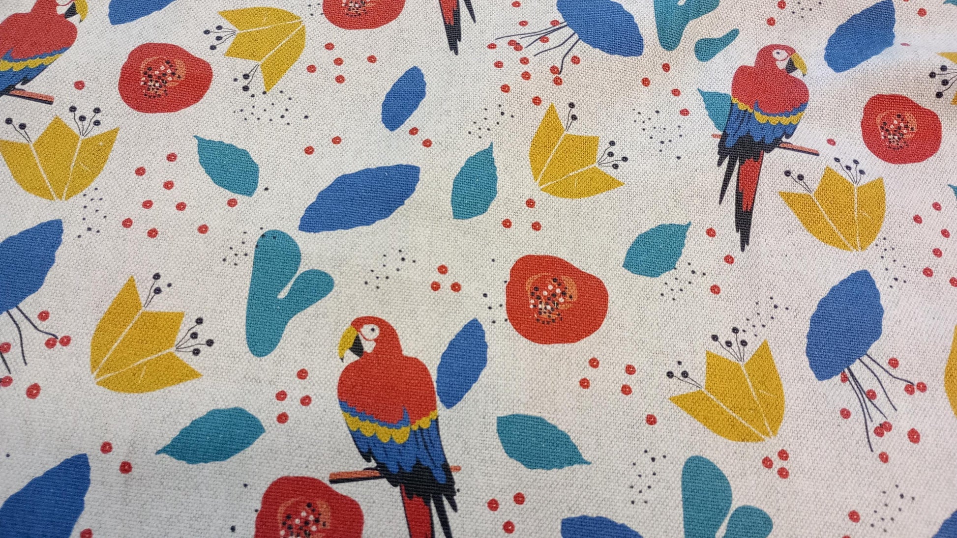 Bright Parrot, half panama fabric, linen look, 140cm width, Fabric PER HALF METRE