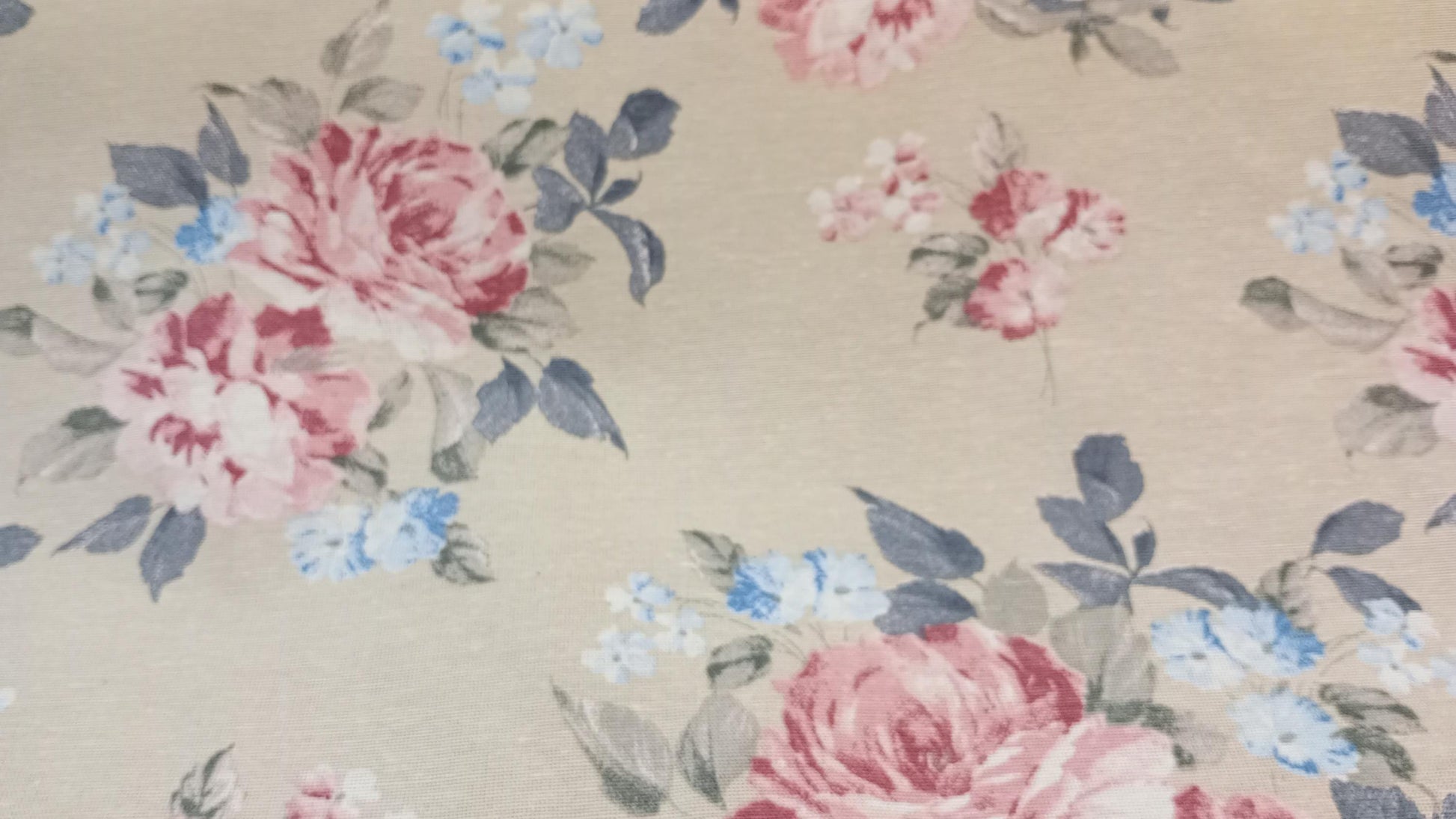 Beige Floral, half panama fabric, linen look, 140cm width, Fabric PER HALF METRE
