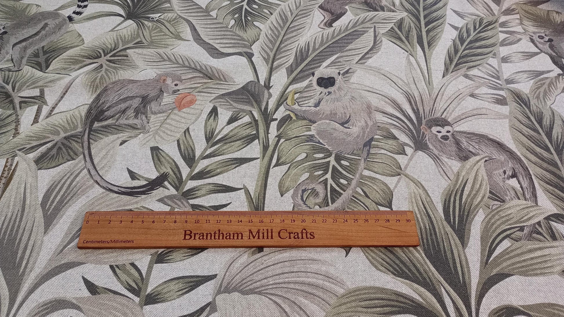 Monkey Print Fabric, beige linen look, PER HALF METRE