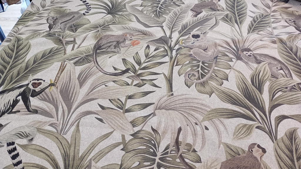 Monkey Print Fabric, beige linen look, PER HALF METRE