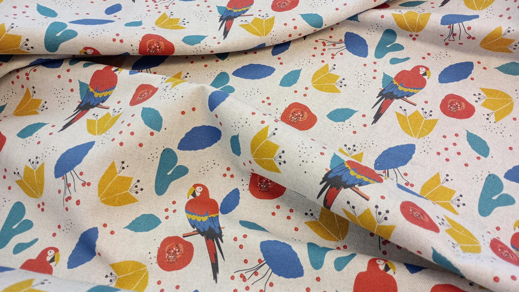 Bright Parrot, half panama fabric, linen look, 140cm width, Fabric PER HALF METRE