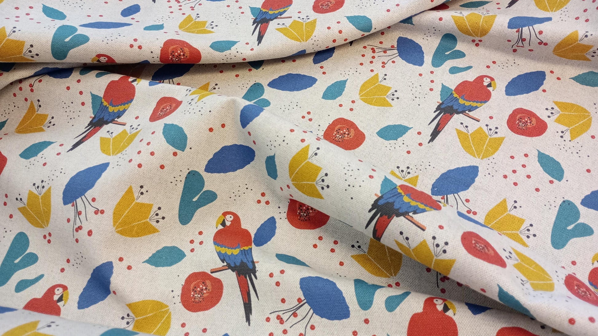 Bright Parrot, half panama fabric, linen look, 140cm width, Fabric PER HALF METRE
