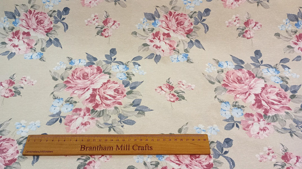 Beige Floral, half panama fabric, linen look, 140cm width, Fabric PER HALF METRE