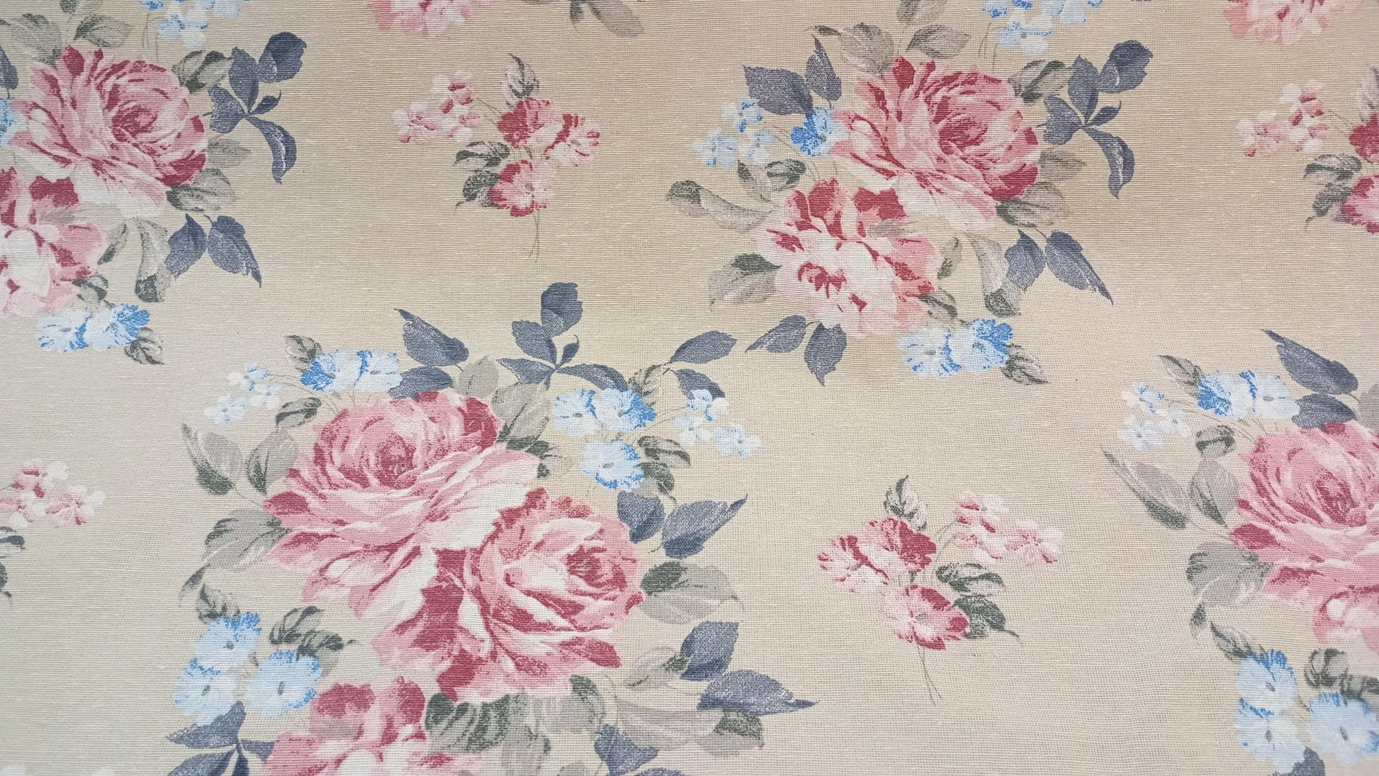 Beige Floral, half panama fabric, linen look, 140cm width, Fabric PER HALF METRE