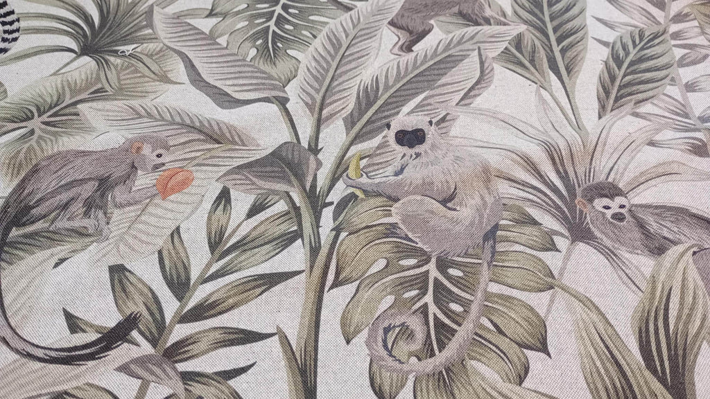 Monkey Print Fabric, beige linen look, PER HALF METRE