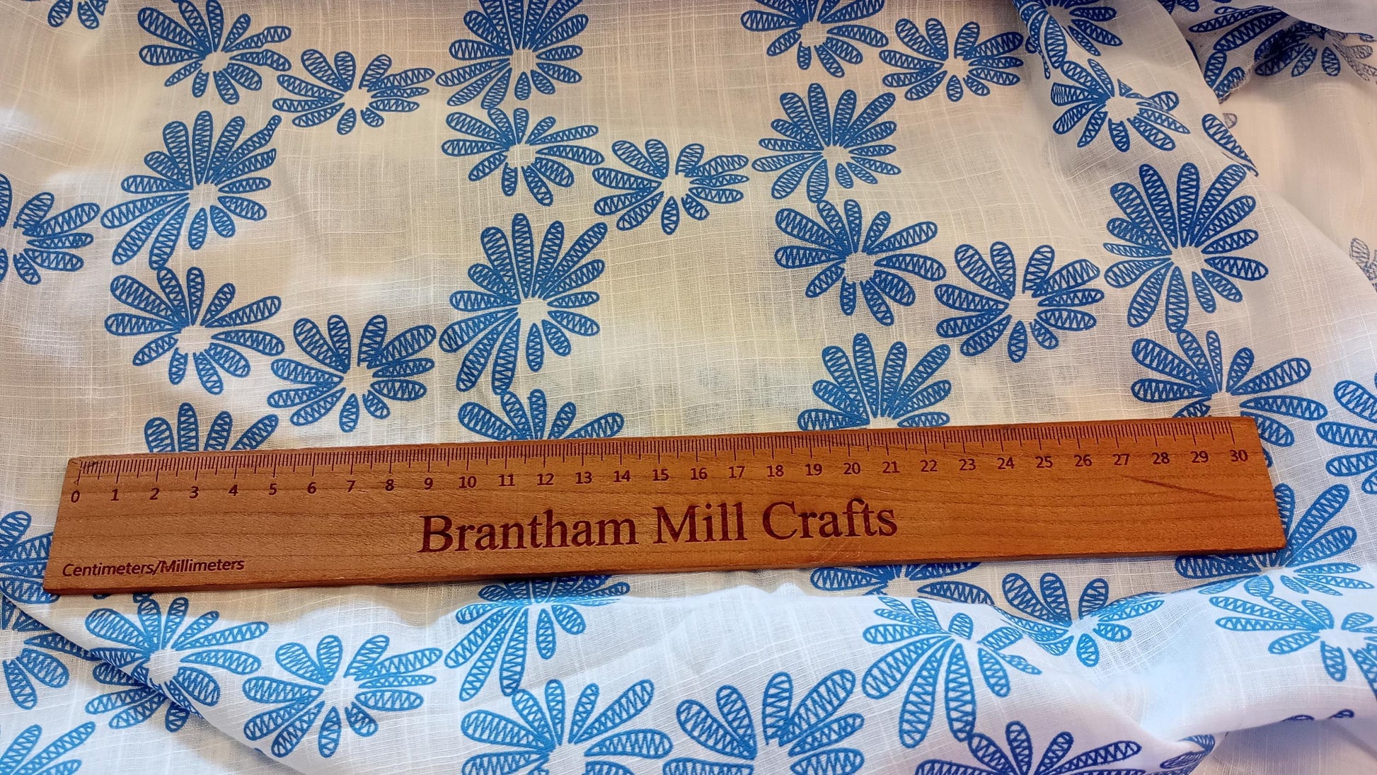 Blue and White Floral Fabric, PER HALF METRE