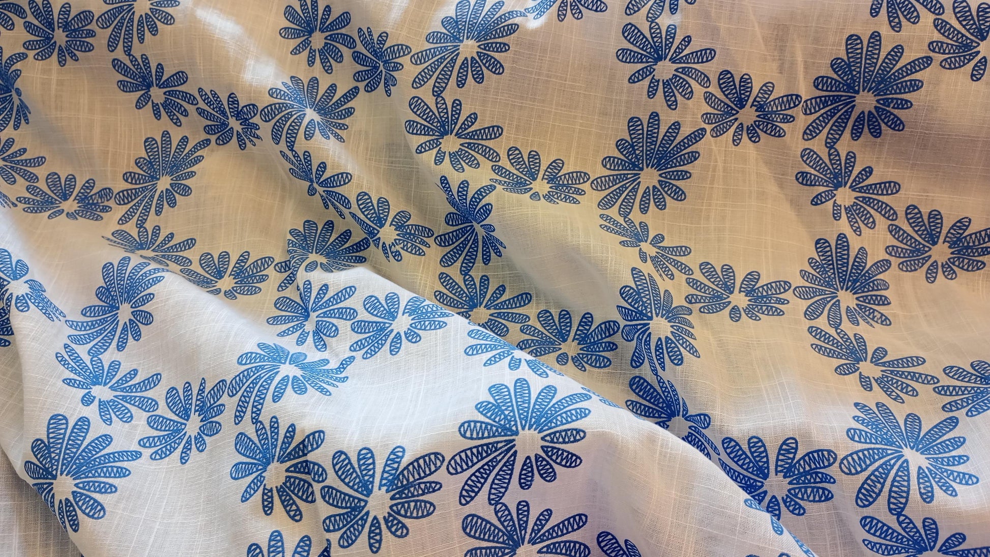 Blue and White Floral Fabric, PER HALF METRE